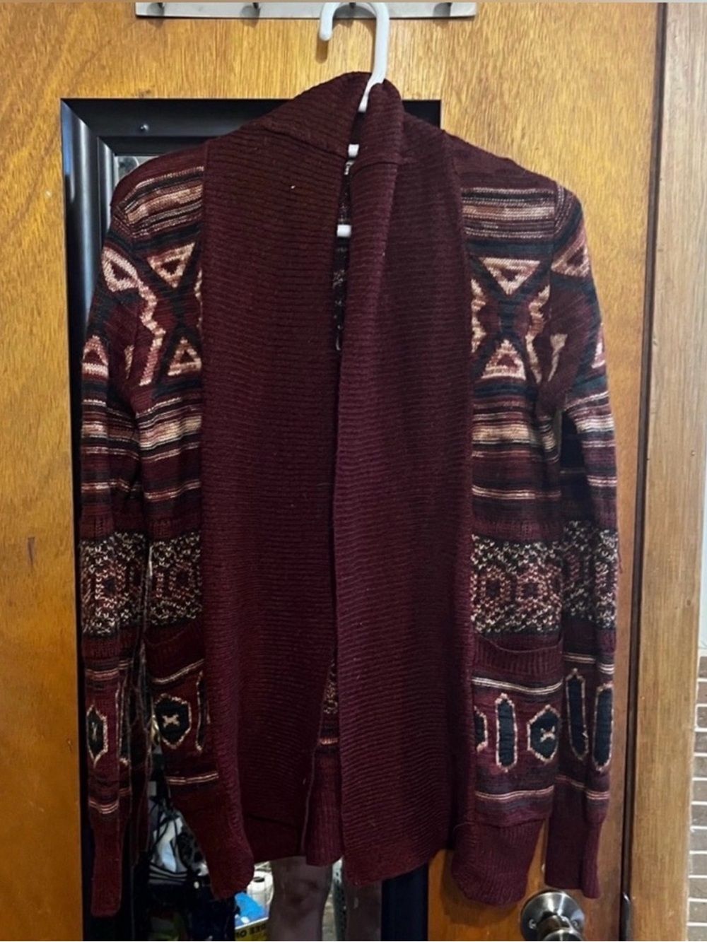 Ardene Open-Front Aztec Geometric Pattern Knit Cardigan size small